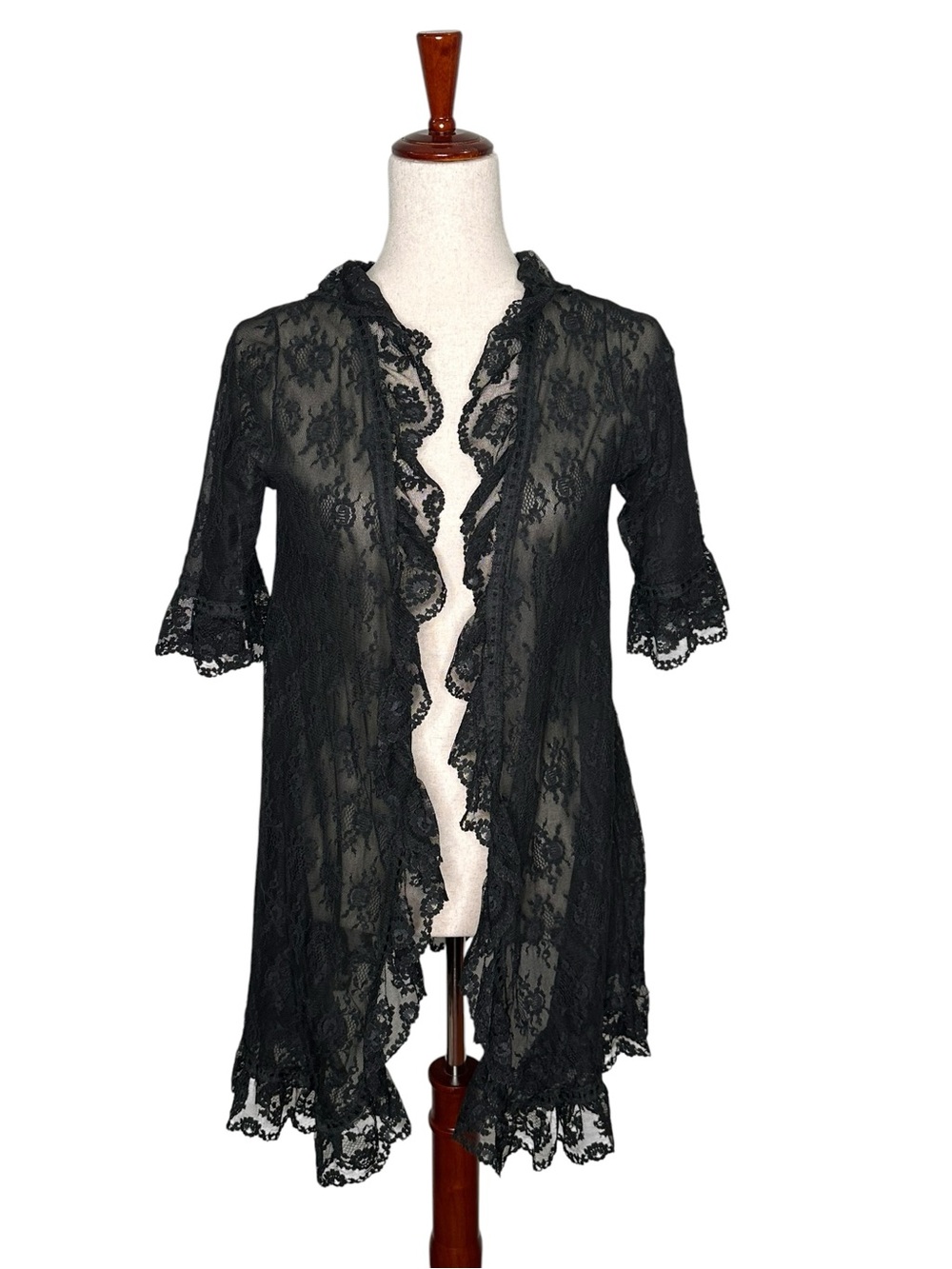 Vintage Radcliff Black Lace Kimono Robe Whimsygoth. Intimates. Fairy. Sheer. S - Picture 2 of 16